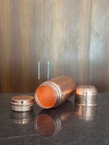 Handcrafted Hammered <b>Copper</b> Water <b>Bottle</b> Pure <b>Copper</b> Flask with Cup Lid Reusable Ayurvedic Drinkware Travel Yoga Gym - Product Image 3