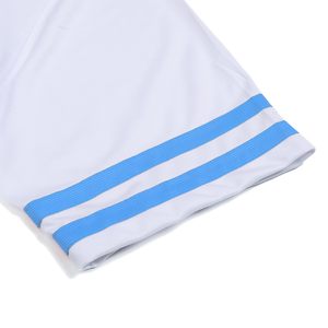 <b>White</b> Short Sleeve Soccer Jersey With Blue Striped Sleeves Crew Neck Unisex Breathable Polyester Sport Apparel - Product Image 5