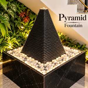 Pyramid Fountain Large Black Marble <b>Water</b> <b>Feature</b> Modern Outdoor Garden Fountain Decorative Stone Waterfall Sculpture with LED - Product Image 2