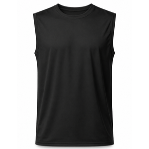 Débardeur côtelé en coton uni anti-boulochage 140g, sans manches, col rond, style muscle, gilet de sport - Product Image 4