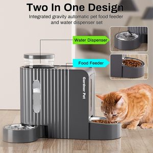 Comedero Automático por Gravedad para Gatos y Dispensador de Agua de Acero Inoxidable, Juego Dos en Uno, Dispensador de Gran Capacidad para Mascotas y Perros - Product Image 2