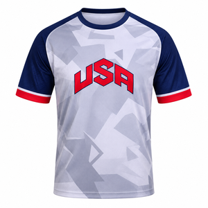 Maillot de football sublimé pour homme USA, col rond, manches courtes, en polyester anti-humidité, imprimé géométrique, coupe régulière pour adulte - Product Image 1