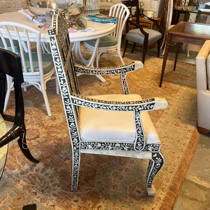 Bone Inlay Decorative Chair Luxury <b>Armchair</b> With Solid Back White Upholstery For Living Room Furniture - Product Image 6