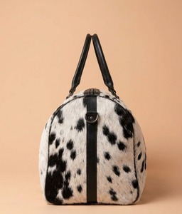 Cowhide Leather <b>Duffel</b> <b>Bag</b> Spotted Travel Weekender Handbag Zipper Closure Large Capacity Lightweight for Sports Travel - Product Image 2