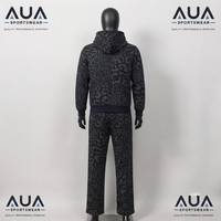 Setelan Olahraga Wanita Motif Leopard Hoodie Celana Panjang Gaya Kasual 100% Poliester Bernapas Berat Sedang