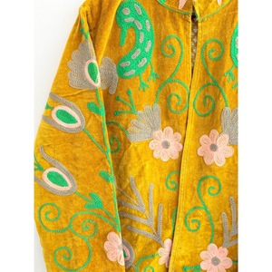 SHYAM EXPORT Hand Embroidered 100% Cotton Canvas Varsity <b>Jacket</b> Women's <b>Mandarin</b> <b>Collar</b> Floral Pattern Short Winter Full Sleeve - Product Image 2