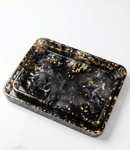 Luxury <b>Black</b> Marble Resin Nesting Trays Gold Foil Rim Rectangular <b>Vanity</b> Trinket Organizer Set Tabletop Home Decor - Product Image 6