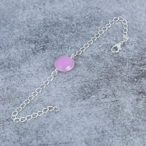 Bracelet artisanal pour femme en argent sterling 925 plaqué, serti d'une pierre précieuse de chalcédoine rose de forme ronde. - Product Image 2