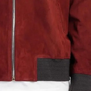 Men's Red <b>Suede</b> <b>Bomber</b> <b>Jacket</b> Casual Stand Collar Zipper Closure Autumn Solid Color Regular Fit - Product Image 4