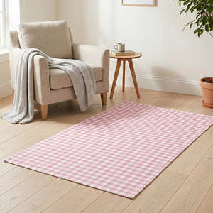 Pink White Plaid Cotton Area Rug 4x8 Rectangle Flat Weave Washable Accent Area Carpet for Dining Bedroom Top Pick for Home - Product Image 1