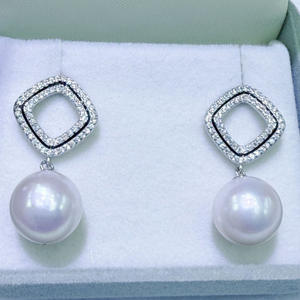 Pendientes Colgantes de Perlas de Agua Dulce Naturales de Zhuji, 11-12 mm, Redondos, Casi Impecables, con Corte Cuadrado, Plata, para Mujer - Product Image 4