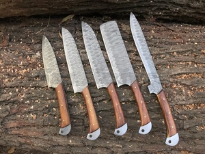 Juego de 5 Cuchillos de Cocina Hechos a Mano con Acero de Damasco y Mango de Madera, Personalizables OEM/ODM/OBM - Product Image 6
