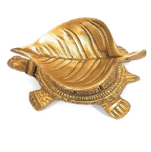 Unique brass tortoise figurine supporting a beautifully detailed <b>leaf</b>-shaped dish. Available at wholesale price. - Product Image 1