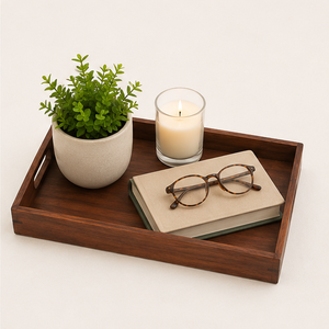 Ensemble de 2 plateaux de service rectangulaires en noyer de luxe, faits à la main, avec poignées, pour la maison, l'hôtel et les cadeaux - Product Image 5