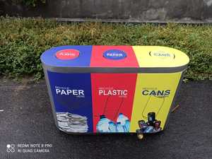 Three Compartment Recycling <b>Bin</b> Metal Indoor Waste Sorting <b>Storage</b> Bucket for Paper Plastic Cans Modern Design - Product Image 5