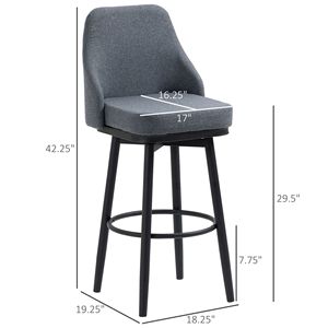 Taburetes de bar contemporáneos extra altos (juego de 2) con giro de 360° y patas de acero - Gris oscuro - Product Image 3