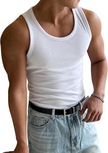 Camiseta sin mangas para hombre, cuello redondo, básica, ajustada, tipo chaleco, camiseta interior muscular - Product Image 3