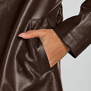 Chaqueta Larga de Cuero Sintético para Mujer, Estilo Gabardina, con Solapa, Frente Abierto, Diseño con Cinturón, Forro de Piel Sintética, Impermeable, Personalizada - Product Image 5