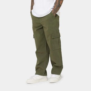 Pantalon de jogging pour homme vert olive, taille élastique, plusieurs poches, style workwear, tissu en toile, vêtements d'automne - Product Image 1