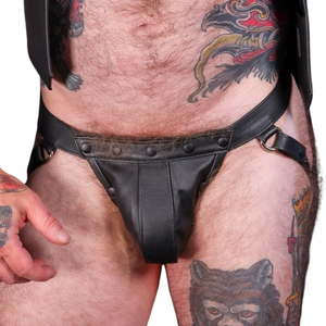 Mens Center Stripe Leather Jockstrap White Accent Premium Leather Fetish Underwear Adjustable Straps Club Wear - Product Image 4