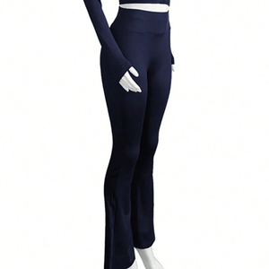 <b>Women's</b> Navy Blue Long Sleeve V-Neck Crop Top High Waist Skinny Leggings Set Tummy Control Shapewear <b>Sexy</b> Clubwear By Twin City - Product Image 4