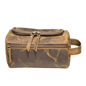 Sac de voyage cosmétique unisexe en cuir véritable marron vintage, motif paysage, grande capacité, fermeture éclair, détachable - Product Image 1