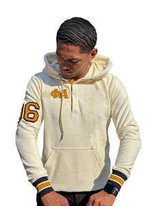 Sudadera con Capucha de Invierno Personalizada con Letras Griegas Bordadas, Sudadera Varsity con Parche de Chenilla Blanca, Puños a Rayas, Forro Polar, Unisex - Product Image 1