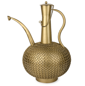 Surahi en laiton élégant de style royal Metcraft, motifs floraux peints à la main, couleurs vibrantes, base dorée brillante, finition miroir - Product Image 6