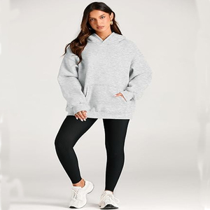 Custom Women's Eco-Friendly <b>Waterproof</b> Winter Plain Oversized Cotton Blend Hoodie Sweatshirt with Pockets - Product Image 3