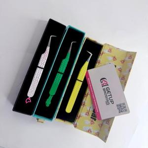 GETUP BROSONS Pince à épiler en acier inoxydable pour cils, pointe de précision, coffret, poignées colorées, prise en main parfaite, 10 mm, extension de cils, personnalisable - Product Image 4