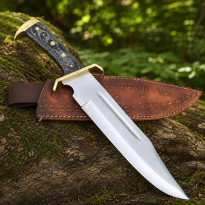 Couteau Bowie Rambo en acier Damas de qualité supérieure, fait main, avec garde en laiton, manche en bois et cor, étui en cuir, couteau Bowie d'extérieur - Product Image 5