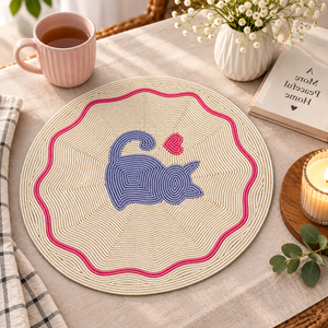 Stylish <b>Beaded</b> Round <b>Placemat</b> | Cat Glass Bead Table Mat for Dining Kitchen Home Decor Handmade Durable Decorative Table Setting - Product Image 2