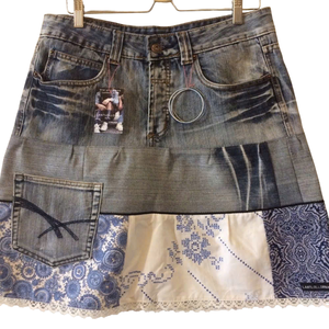 Jupe en jean patchwork délavé à l'acide vintage taille naturelle quantité minimale de commande en gros du fabricant vietnamien 50pcs - Product Image 3