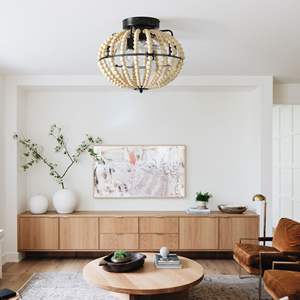 Ventilateur de plafond LED à perles de bois bohème de 18 pouces, luminaire encastré en cage, moteur CC à 6 vitesses, silencieux et réversible pour ferme - Product Image 6