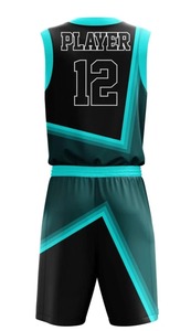 Conjunto de Uniforme de Baloncesto Personalizado Unisex, Negro, Verde Azulado, Transpirable, Tallas Grandes, % Poliéster, Ropa Deportiva para Todas las Temporadas - Product Image 4