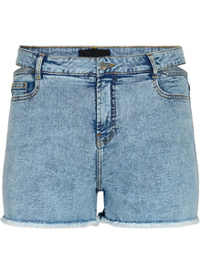 Shorts décontractés pour femme, taille haute, extensibles, motif uni, fermeture boutonnée, cinq poches, délavage clair, coton et élasthanne, coupe droite, été - Product Image 4