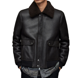 Men's Genuine Leather <b>Slim</b> <b>Fit</b> Bomber <b>Jacket</b> with Stand Collar Zipper Closure Winter Windproof Moto Style - Product Image 1