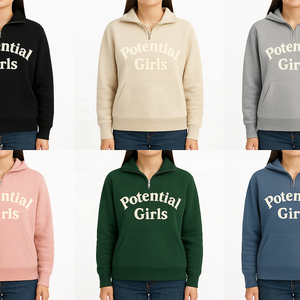 Sweat-shirts à capuche courts personnalisés avec logo pour femmes, vêtements 100 % coton molletonné, pull oversize pour femmes, sweat-shirt court à quart de zip - Product Image 4