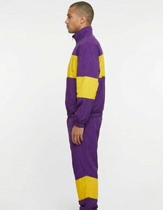 Ensemble de survêtement pour homme, violet et jaune, style sportif, coupe droite, col montant, tenue décontractée pour l'automne - Product Image 3