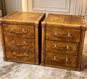 Commode à tiroirs vintage en cuir, coffre de rangement en bois, table de chevet, valise antique, meuble de décoration intérieure, ensemble de tiroirs de luxe - Product Image 2