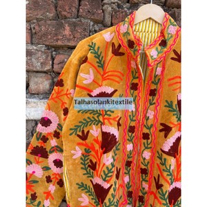 Veste en velours brodée à la main, motif floral, col châle, manteau de printemps pour femme, style Prairie Chic, manches longues - Product Image 2
