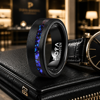 Bague de mariage pour homme en carbure de tungstène noir de 8 mm avec incrustation de pierre bleue éclatante et de sable noir, ajustement confortable, vente en gros