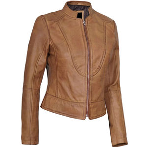 Vestes en cuir pour femmes les plus vendues, taille et couleur personnalisées, col souple, grande taille, imperméables et de haute qualité pour l'hiver, service OEM - Product Image 2