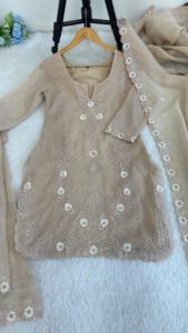 2026 O-Neck Currency silk 3-Piece Thread & Sequnce work Kurti Plazzo Dupatta FullSleeves Fully Stitched With Waist <b>Elastic</b> <b>Belt</b> - Product Image 3