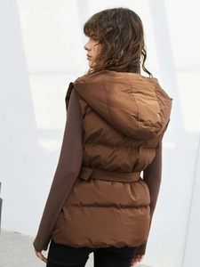 Gilet matelassé à capuche marron pour femme AMDAA ENTERPRISES, coupe décontractée, coupe-vent, respirant, couleur unie, manches longues - Product Image 5