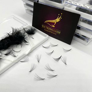 Cajas para Pestañas con Logotipo Personalizado, 10D, 0.07mm, Curvatura C, Grosor 17mm, Fans Premontados Sueltos, Base Puntiaguda, PBT Coreano, Negro Mate, Extensiones de Pestañas - Product Image 2