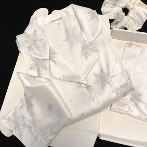 Elegant Women Satin Robe Full Length Long Sleeve Winter/Spring <b>Snowflake</b> Print Rhinestone <b>Decorated</b> Turn-down Collar Breathable - Product Image 6