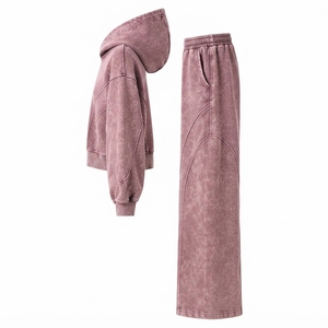 Ensemble de survêtement délavé pour femme, style vintage, avec pantalon et pull, en tissu doux, coupe décontractée et confortable, idéal pour le quotidien - Product Image 3
