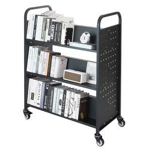 Carrello Porta Libri con Ruote, Capacità 150 kg, Scaffali a Forma di W, 97 x 51,6 x 122,5 cm, Doppio Lato con Ripiani da 3 Pollici - Product Image 6
