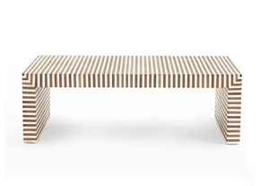 Table basse en mosaïque artisanale avec incrustations en os, meuble d'appoint élégant pour la décoration moderne du salon. - Product Image 4